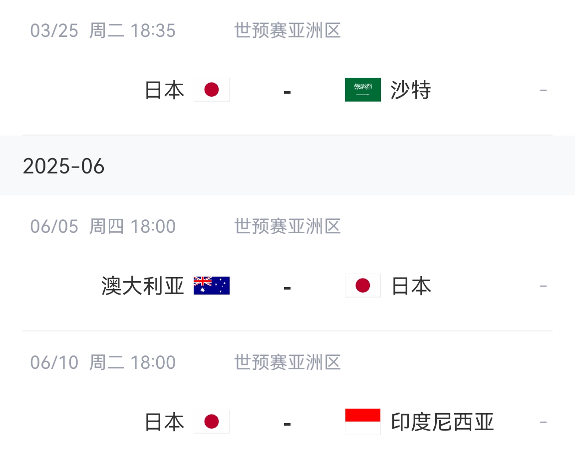 會不會放水？日本剩余賽程：主場vs沙特&印尼，客場vs澳大利亞